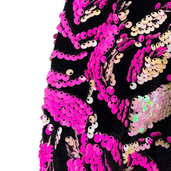 Nasty Gal Black Velvet Hot Pink Sequin Flare Pants New - Picture 2 of 11